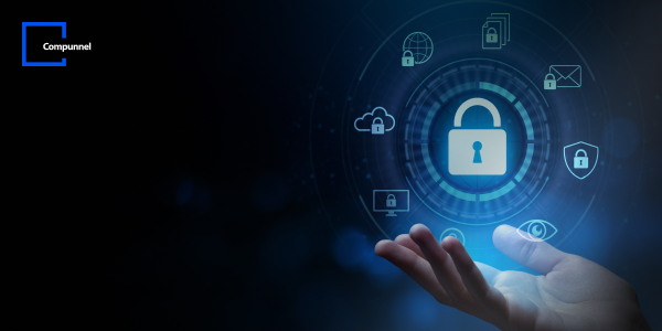 The Key To Agile Mortgage Bfsi Operations: Insights Into Power Platform Capabilities 3 Open palm interacting with a holographic display of a security lock surrounded by icons of cloud, email, and padlock, signifying cybersecurity and data protection.