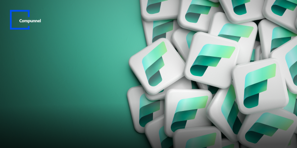 A pile of square tiles featuring a gradient green logo on a teal background, symbolizing a software application. The Compunnel logo is visible in the top left corner, indicating branding and a connection to their services or products." 