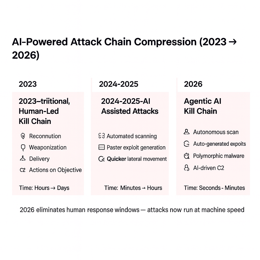 When Ai Becomes The Weapon: Why 2026 Will Be The Year Security Teams Fight Algorithms — Not Hackers 1 AI-Powered Attack Chain Compression (2023-2026)