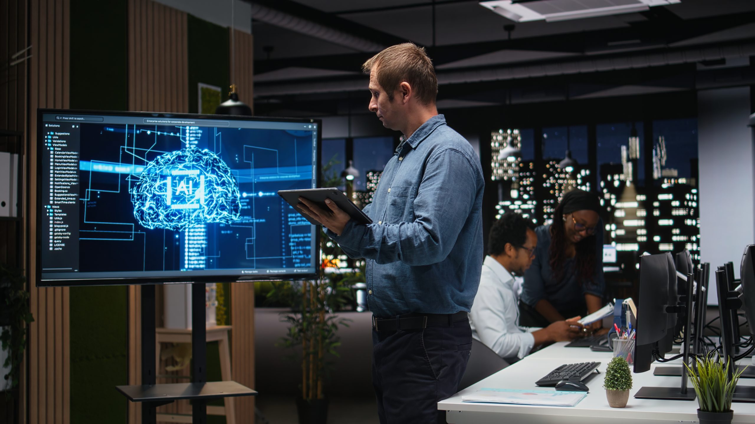 manager office using screen analyze machine learning algorithms built by workers startup team scaled