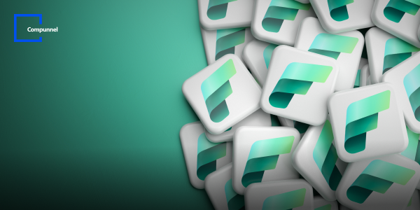 A pile of square tiles featuring a gradient green logo on a teal background, symbolizing a software application. The Compunnel logo is visible in the top left corner, indicating branding and a connection to their services or products."