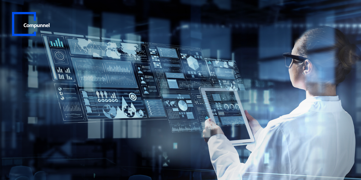 Healthcare professional analyzing patient data on a digital visualization dashboard, highlighting the revolution in healthcare through data analytics.